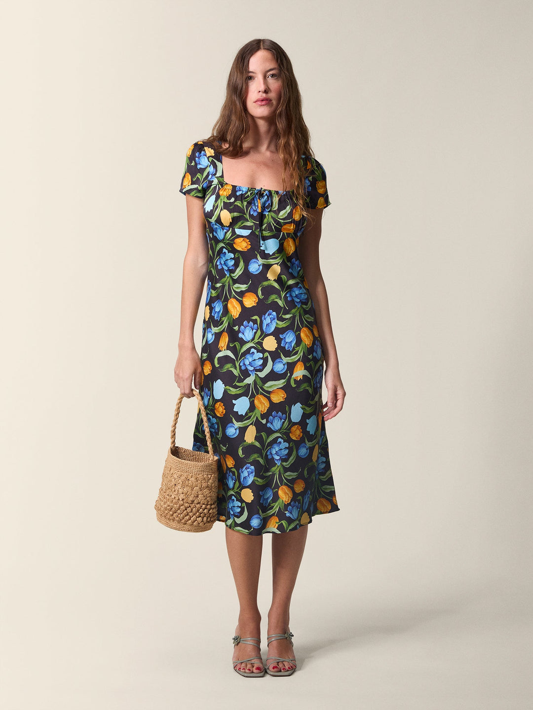 Ivy Black Dress | Floral Print, Midi Length, Square Neckline 2