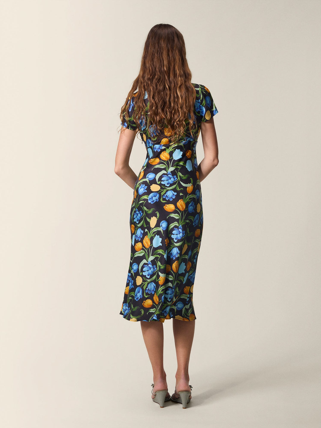 Ivy Black Dress | Floral Print, Midi Length, Square Neckline 3