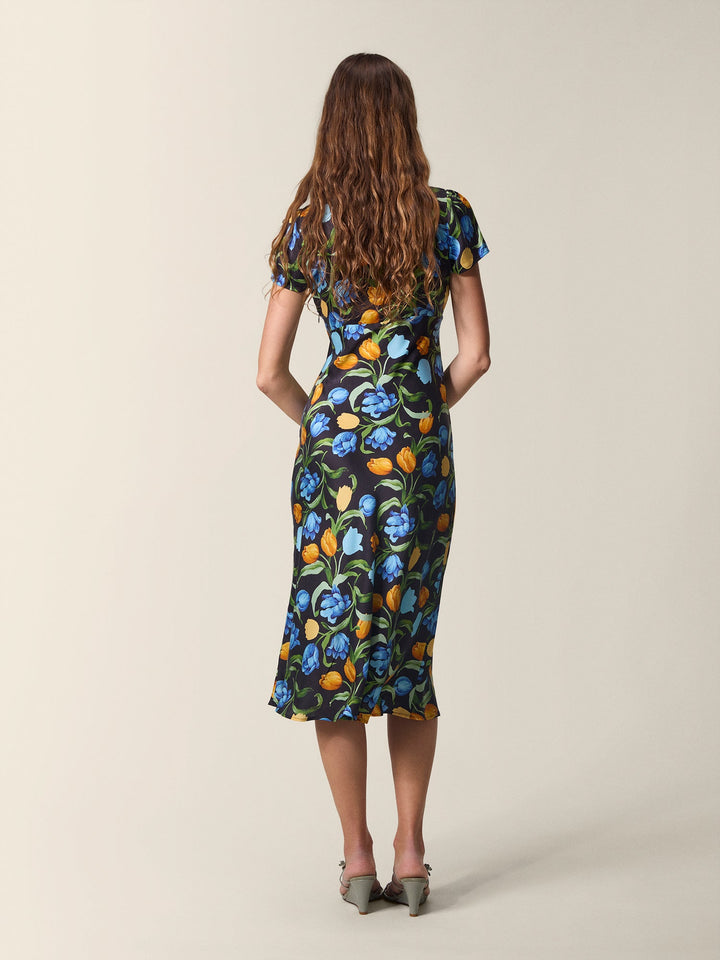Ivy Black Dress | Floral Print, Midi Length, Square Neckline 3