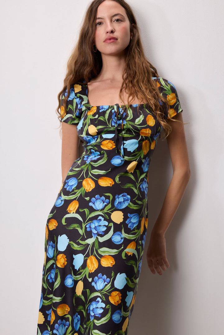 Ivy Black Dress | Floral Print, Midi Length, Square Neckline 4