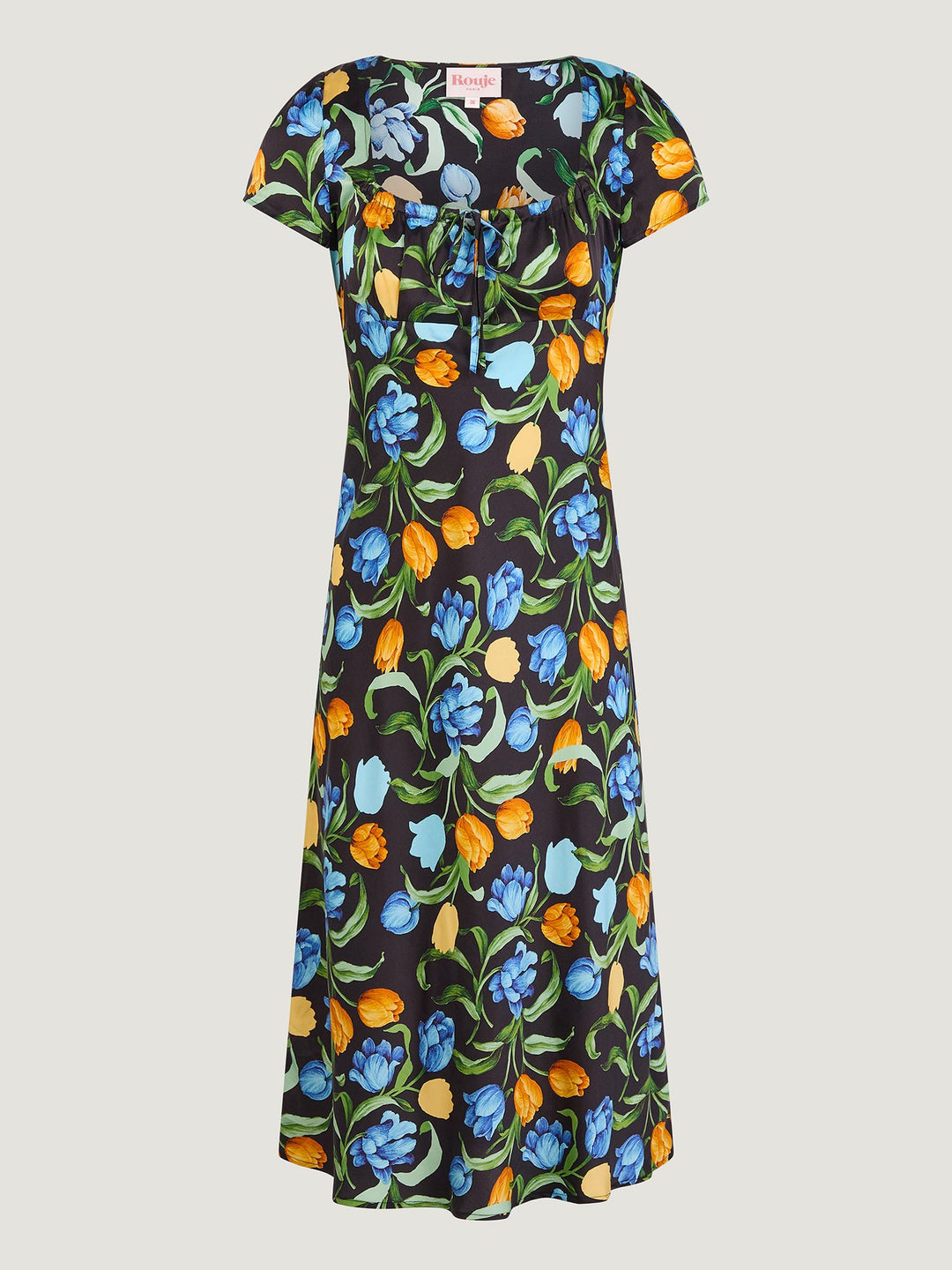 Ivy Black Dress | Floral Print, Midi Length, Square Neckline 5
