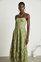 Ivy Floral Midi Dress | Lace Embroidered, Off the Shoulder Summer Wedding Guest Dress 0