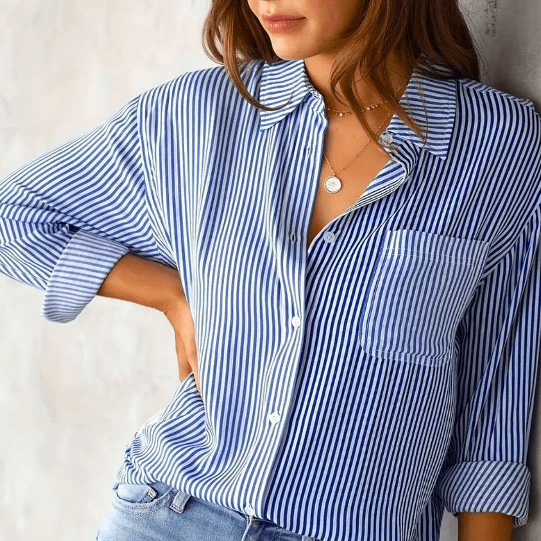 Jade Striped Blouse | Luxurious Fabric, Long Sleeve Design 0
