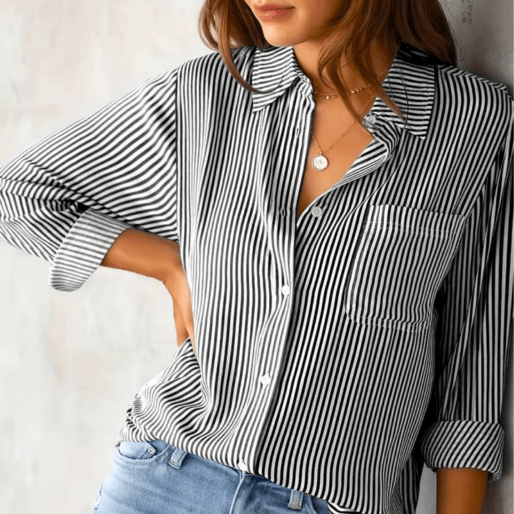 Jade Striped Blouse | Luxurious Fabric, Long Sleeve Design 2