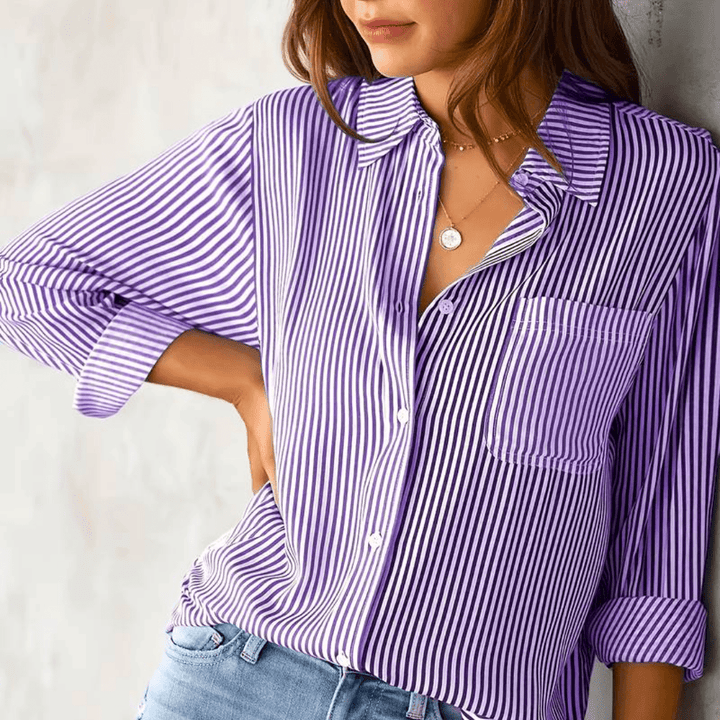 Jade Striped Blouse | Luxurious Fabric, Long Sleeve Design 3