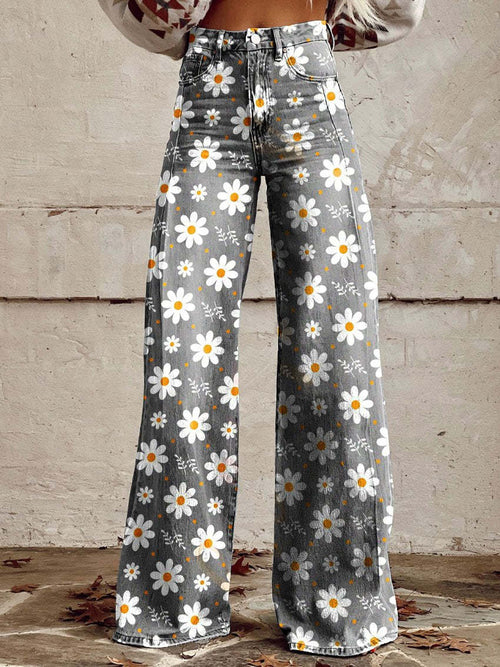 Jovial Floral Palazzo Pants | Retro Flared Design, Soft Breathable Fabric 0