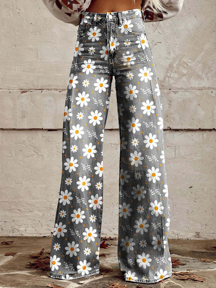 Jovial Floral Palazzo Pants | Retro Flared Design, Soft Breathable Fabric 0