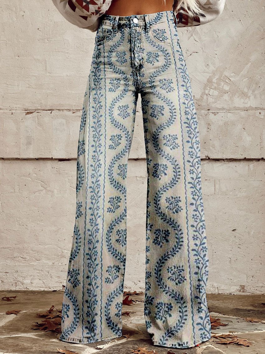 Jovial Floral Palazzo Pants | Retro Flared Design, Soft Breathable Fabric 1