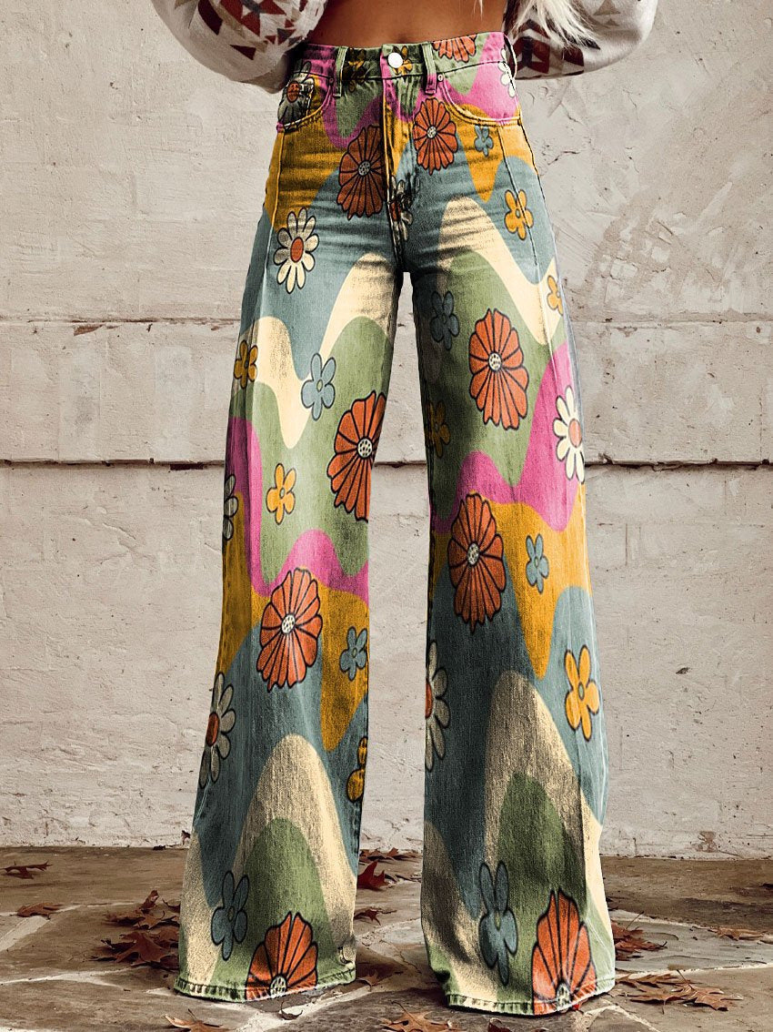 Jovial Floral Palazzo Pants | Retro Flared Design, Soft Breathable Fabric 3
