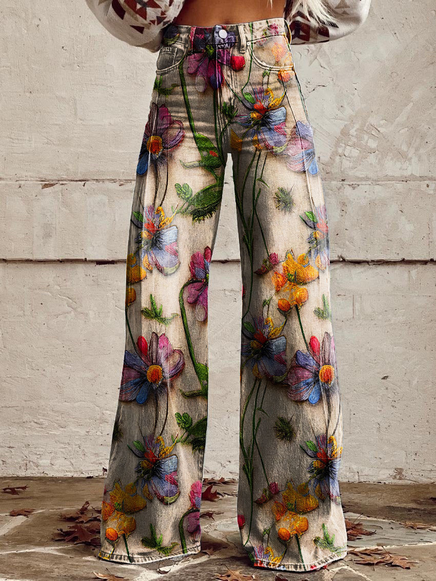 Jovial Floral Palazzo Pants | Retro Flared Design, Soft Breathable Fabric 5