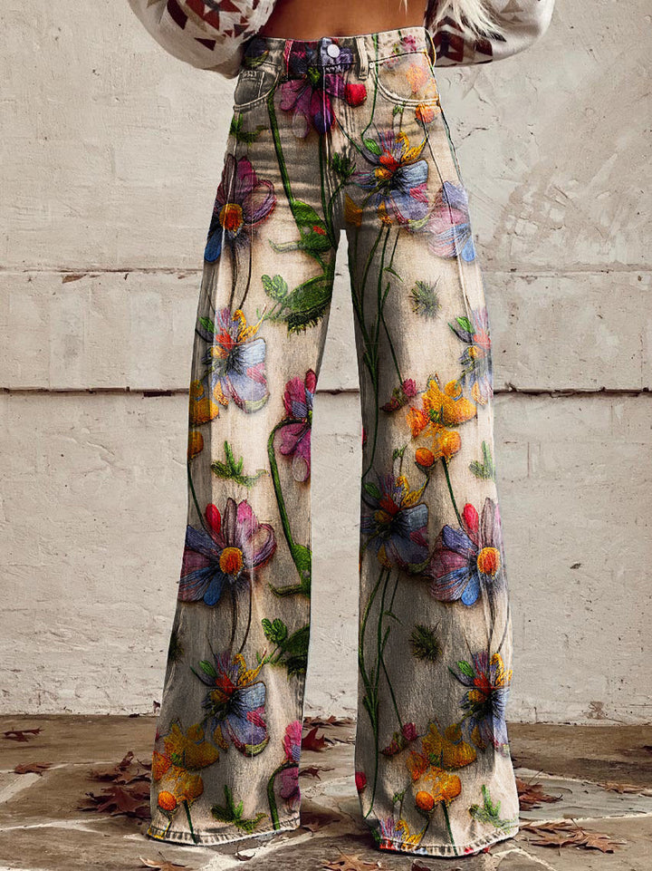 Jovial Floral Palazzo Pants | Retro Flared Design, Soft Breathable Fabric 5