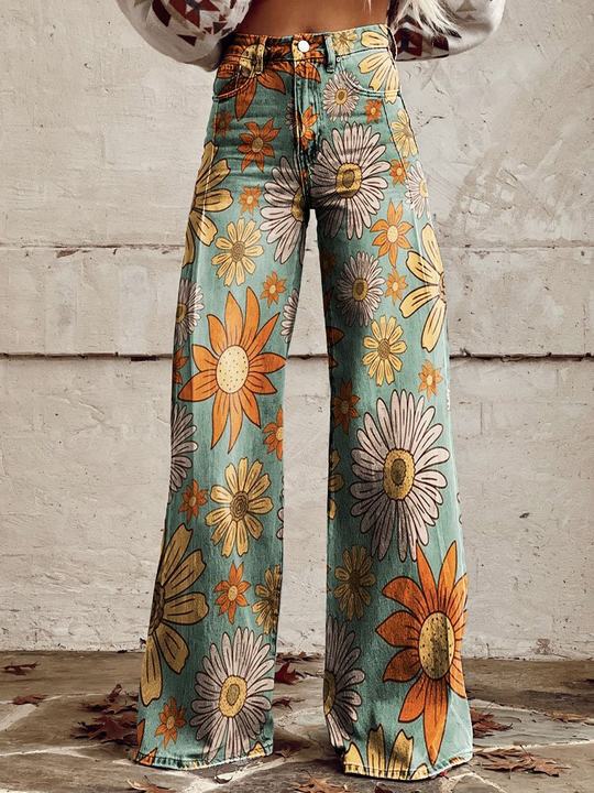 Jovial Floral Palazzo Pants | Retro Flared Design, Soft Breathable Fabric 6