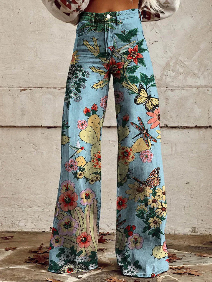 Jovial Floral Palazzo Pants | Retro Flared Design, Soft Breathable Fabric 7