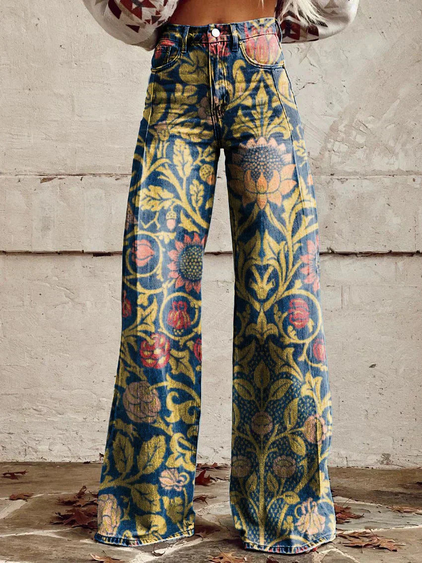 Jovial Floral Palazzo Pants | Retro Flared Design, Soft Breathable Fabric 8