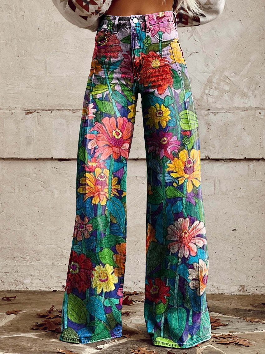 Jovial Floral Palazzo Pants | Retro Flared Design, Soft Breathable Fabric 9