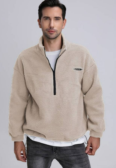 Men's Sherpa Fleece Pullover, Quarter-Zip, Relaxed Fit, Three Colours