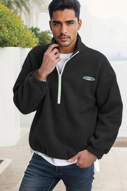 Men's Sherpa Fleece Pullover, Quarter-Zip, Relaxed Fit, Three Colours