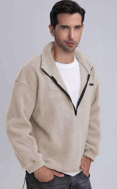 Men's Sherpa Fleece Pullover, Quarter-Zip, Relaxed Fit, Three Colours