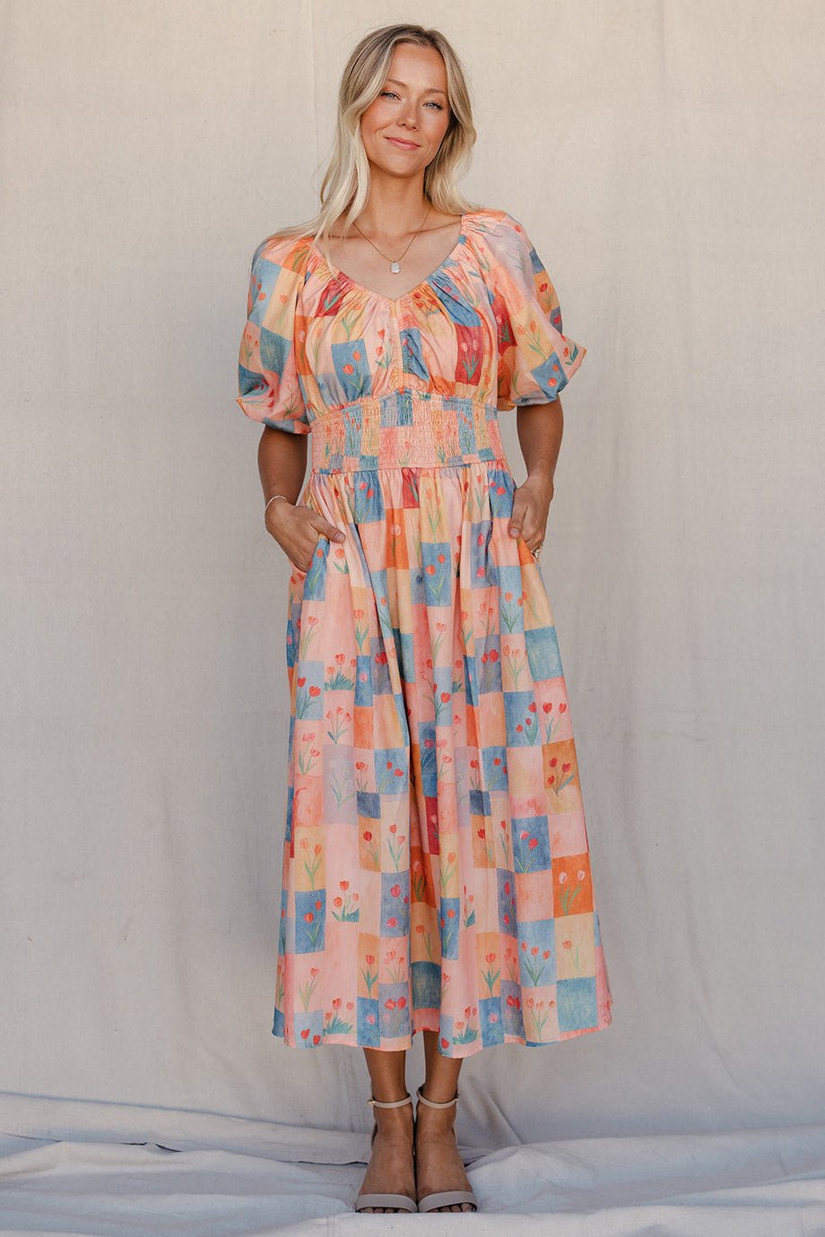 Kara Garden Dress | Floral Midi Dress with Puff Sleeves for Women 0