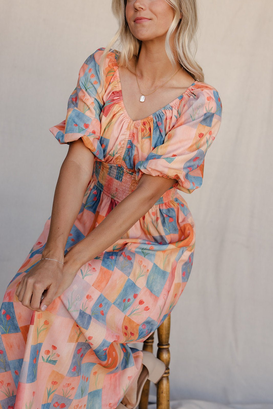 Kara Garden Dress | Floral Midi Dress with Puff Sleeves for Women 6