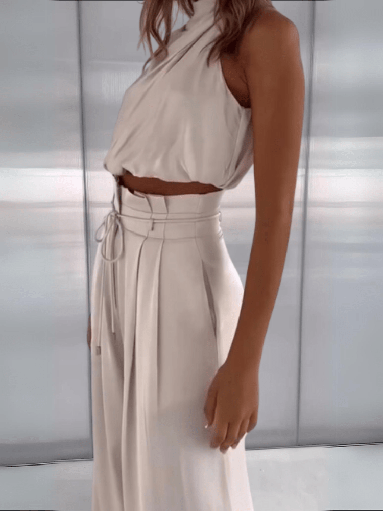 Kara Women's Set | Rayon Halter Crop Top & High Waist Wide Pants 2