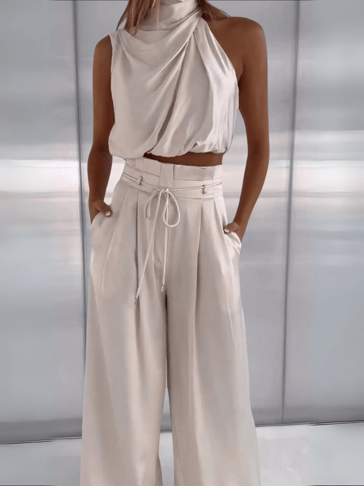 Kara Women's Set | Rayon Halter Crop Top & High Waist Wide Pants 4