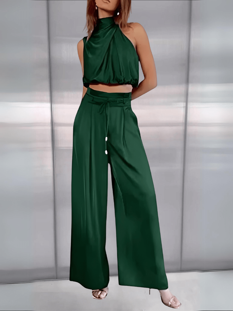 Kara Women's Set | Rayon Halter Crop Top & High Waist Wide Pants 7