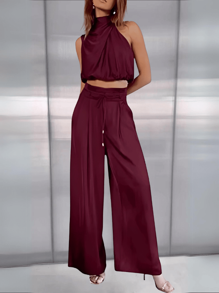 Kara Women's Set | Rayon Halter Crop Top & High Waist Wide Pants 8