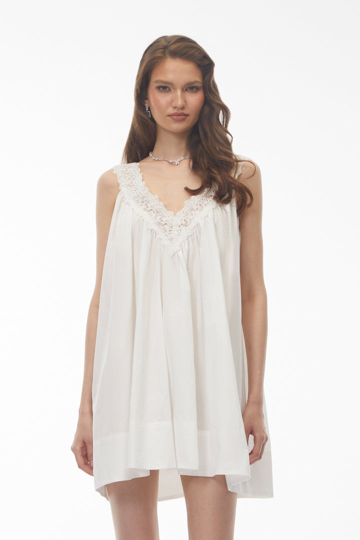Katia Women's Dress | White Lace Trim Mini Summer Dress 1