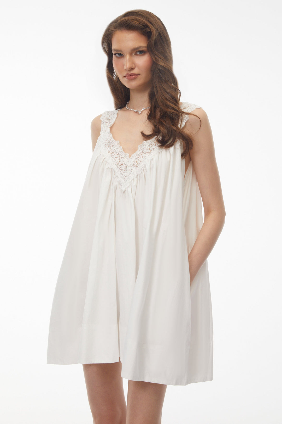 Katia Women's Dress | White Lace Trim Mini Summer Dress 4