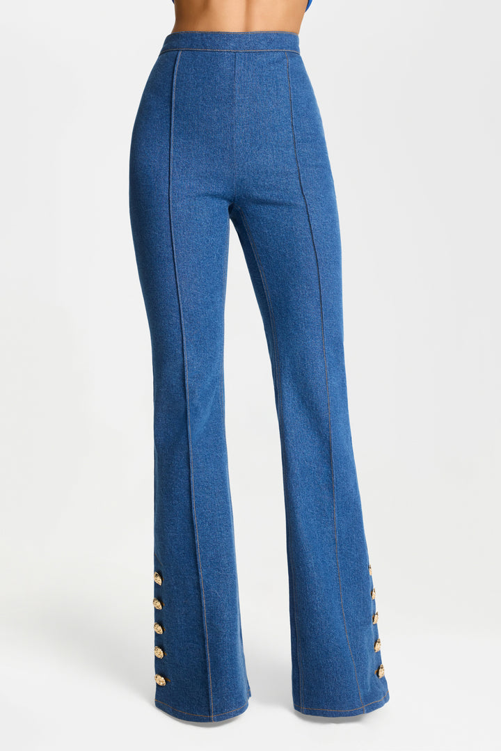Kendra Flare Pants | Mid-Wash Stretch Denim, Flared Leg 1