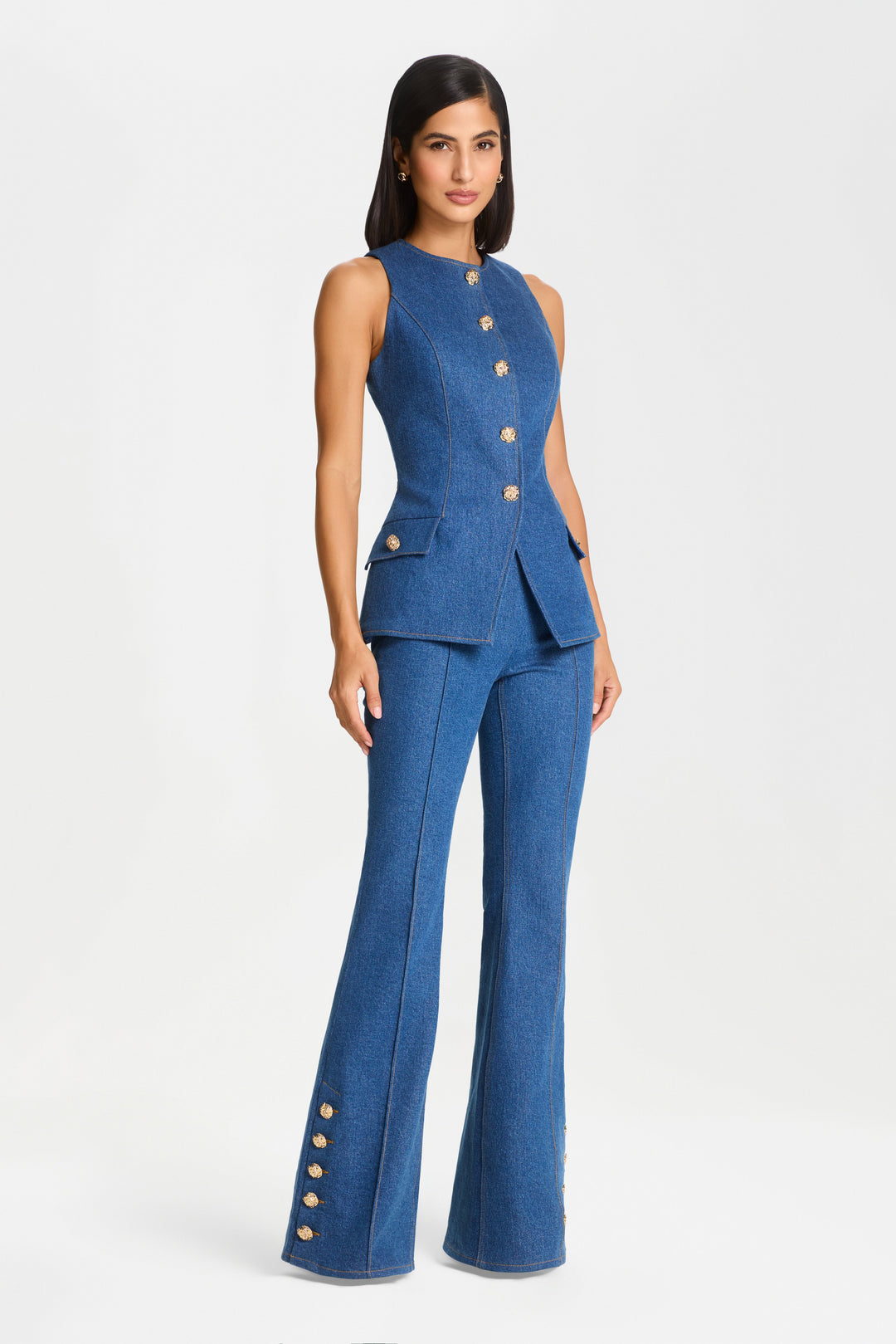 Kendra Flare Pants | Mid-Wash Stretch Denim, Flared Leg 2