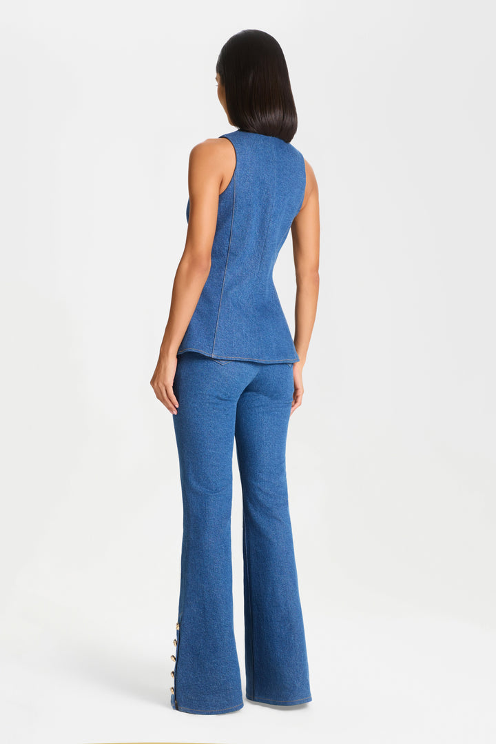 Kendra Flare Pants | Mid-Wash Stretch Denim, Flared Leg 3