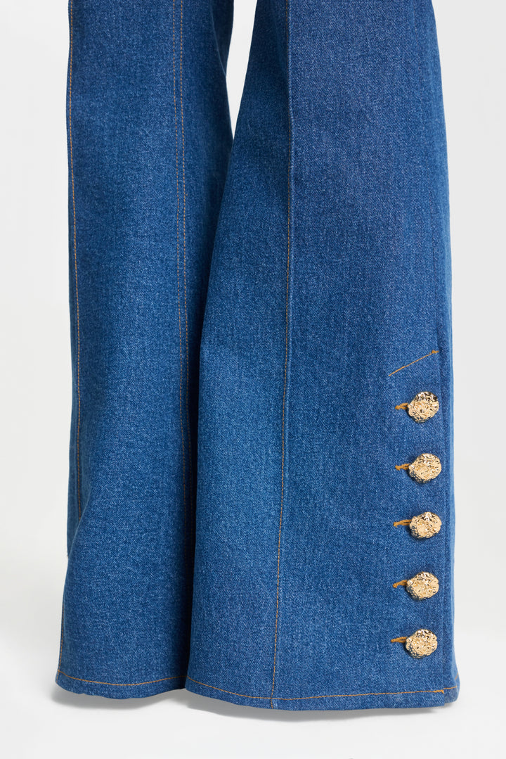 Kendra Flare Pants | Mid-Wash Stretch Denim, Flared Leg 4