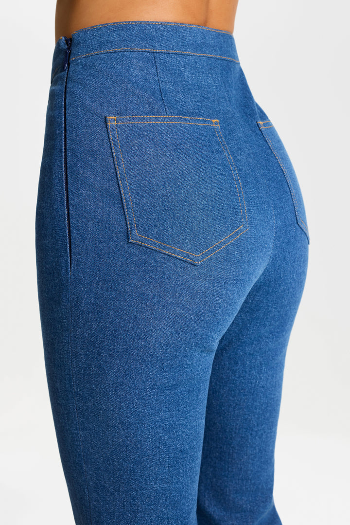 Kendra Flare Pants | Mid-Wash Stretch Denim, Flared Leg 5
