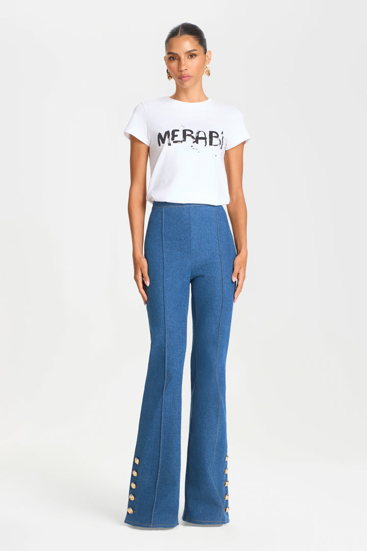 Kendra Flare Pants | Mid-Wash Stretch Denim, Flared Leg 6