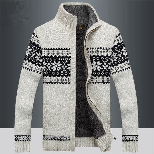 Nordic Knit Zip Cardigan | Fleece-Lined Sweater | Winter Warmth