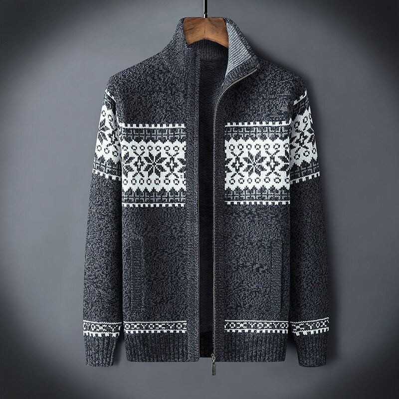 Nordic Knit Zip Cardigan | Fleece-Lined Sweater | Winter Warmth
