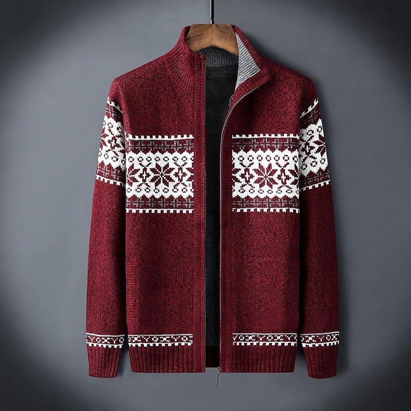 Nordic Knit Zip Cardigan | Fleece-Lined Sweater | Winter Warmth