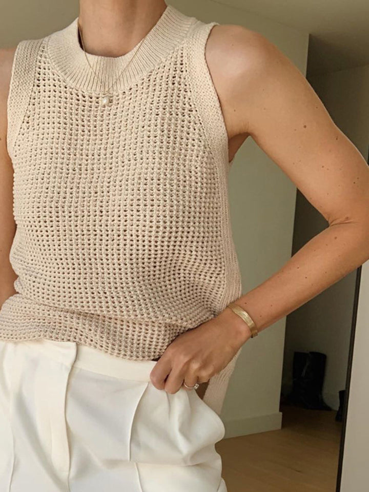Kira White Tank Top for Women | Regular Fit, Knit Design 1