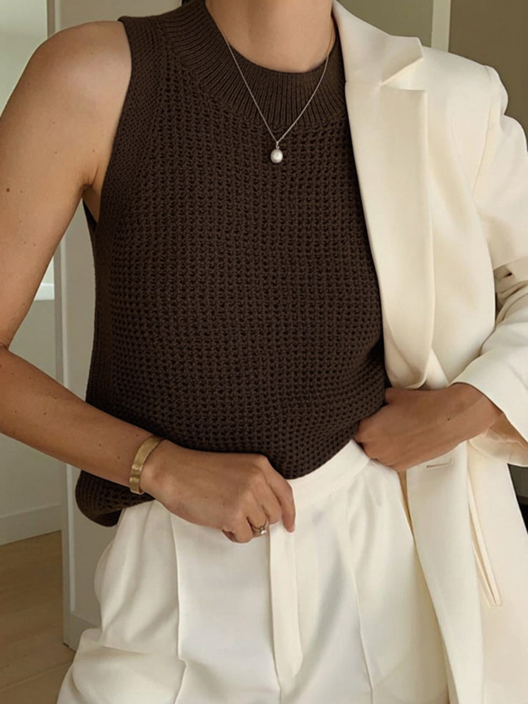 Kira White Tank Top for Women | Regular Fit, Knit Design 11