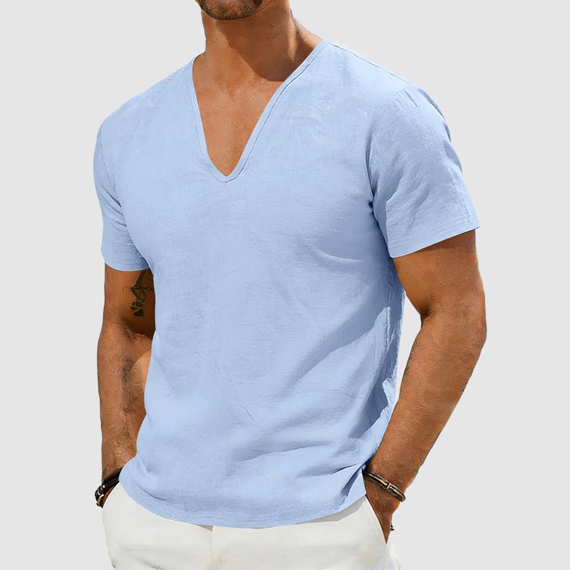 Liam Men's T Shirt | Breathable Linen, V-Neck Short Sleeve 0