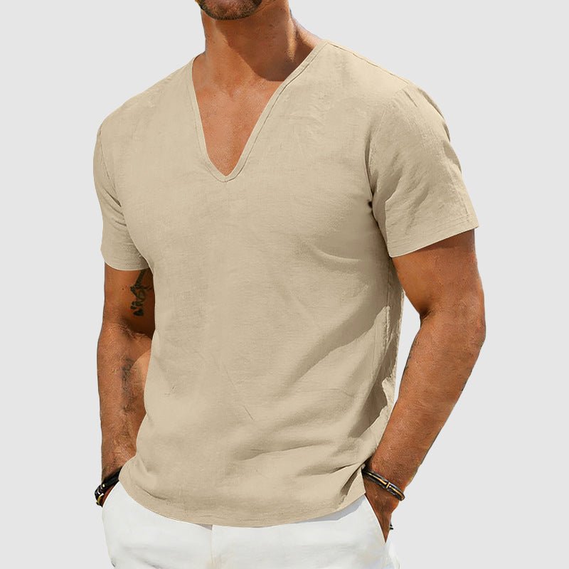 Liam Men's T Shirt | Breathable Linen, V-Neck Short Sleeve 1