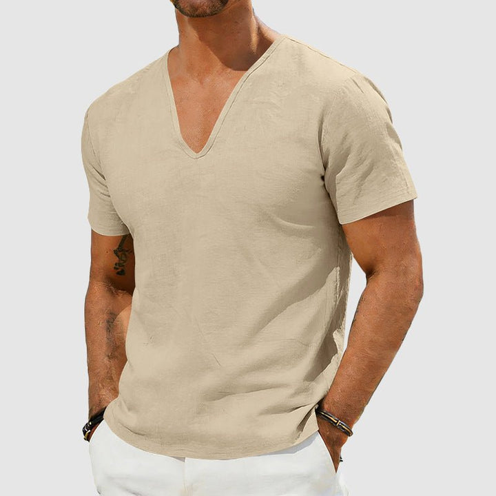 Liam Men's T Shirt | Breathable Linen, V-Neck Short Sleeve 1