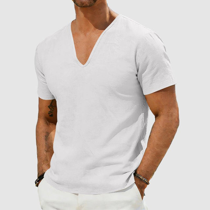 Liam Men's T Shirt | Breathable Linen, V-Neck Short Sleeve 2
