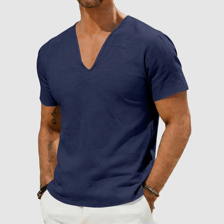 Liam Men's T Shirt | Breathable Linen, V-Neck Short Sleeve 3