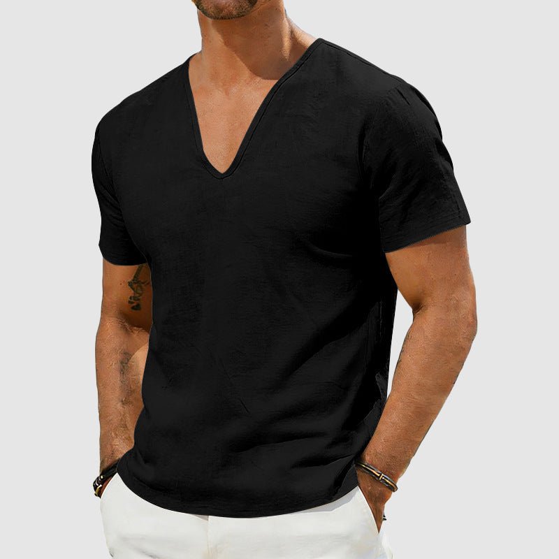 Liam Men's T Shirt | Breathable Linen, V-Neck Short Sleeve 4