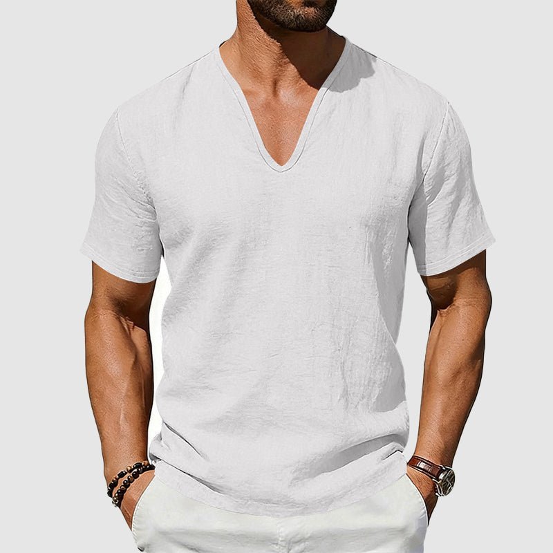 Liam Men's T Shirt | Breathable Linen, V-Neck Short Sleeve 5