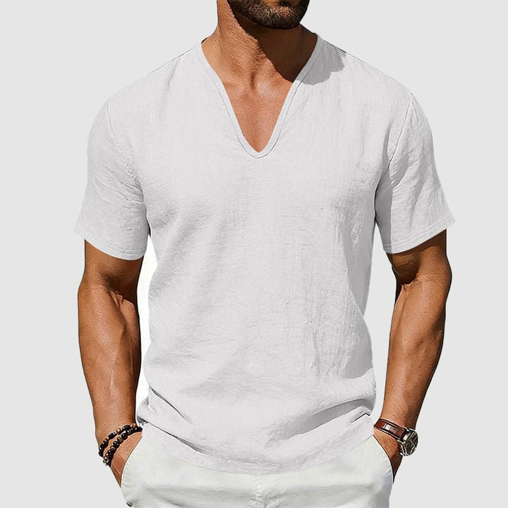 Liam Men's T Shirt | Breathable Linen, V-Neck Short Sleeve 5