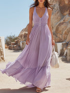 Lila Maxi Dress | Light Purple Chiffon, Pleated Summer Dress for Wedding Guests 0
